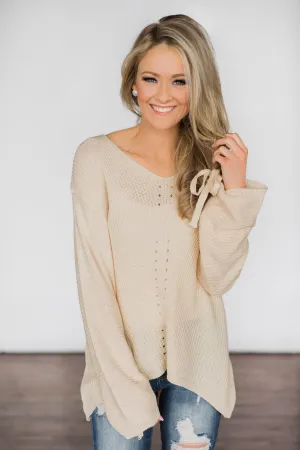 Cream Knit Sweater w/ Sleeve Detail