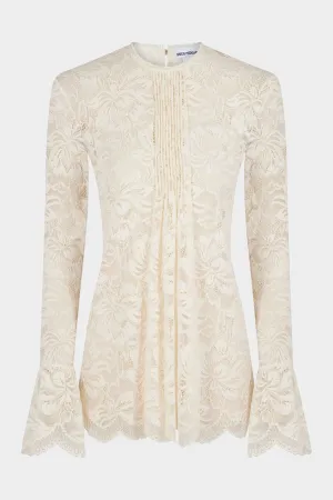 Cream Pleated Lace Top in Ivory