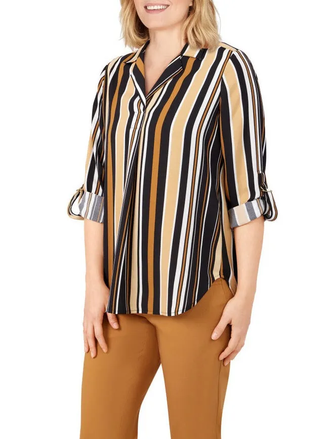 Crepe Stripe Top - Cognac Multi FINAL SALE