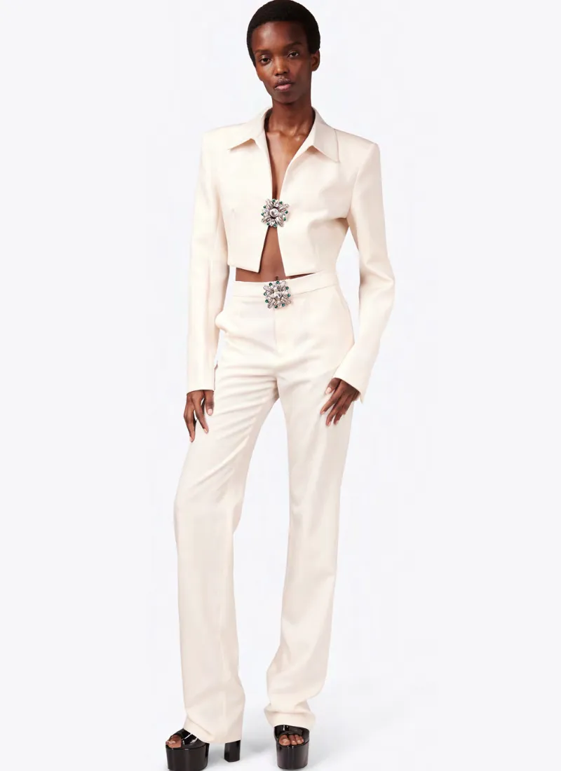 Crystal Brooch Cropped Jacket