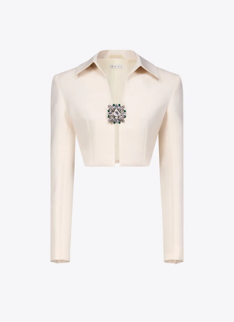Crystal Brooch Cropped Jacket