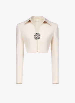 Crystal Brooch Cropped Jacket