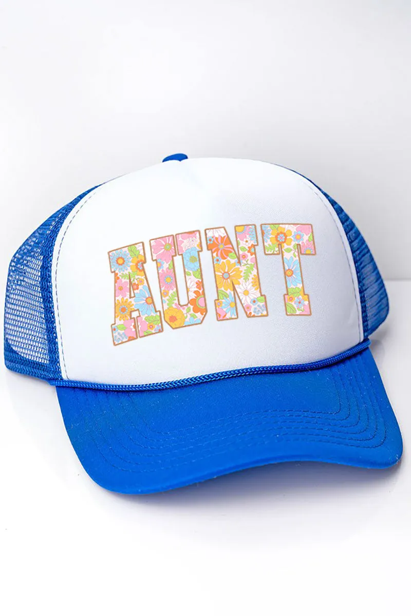 Daisy Floral Aunt Foam Mesh Back Trucker Cap