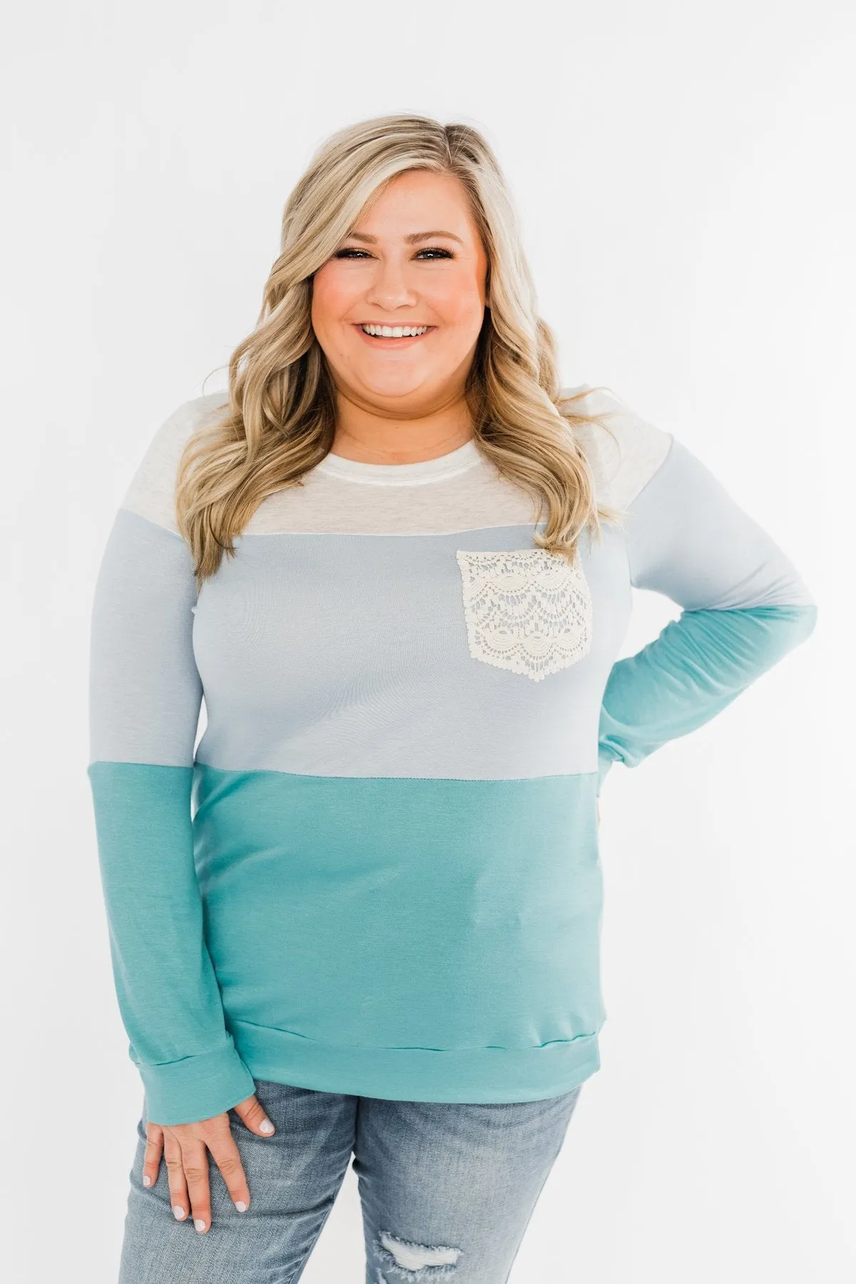 Day Dreamer Color Block Top- Blue Tones