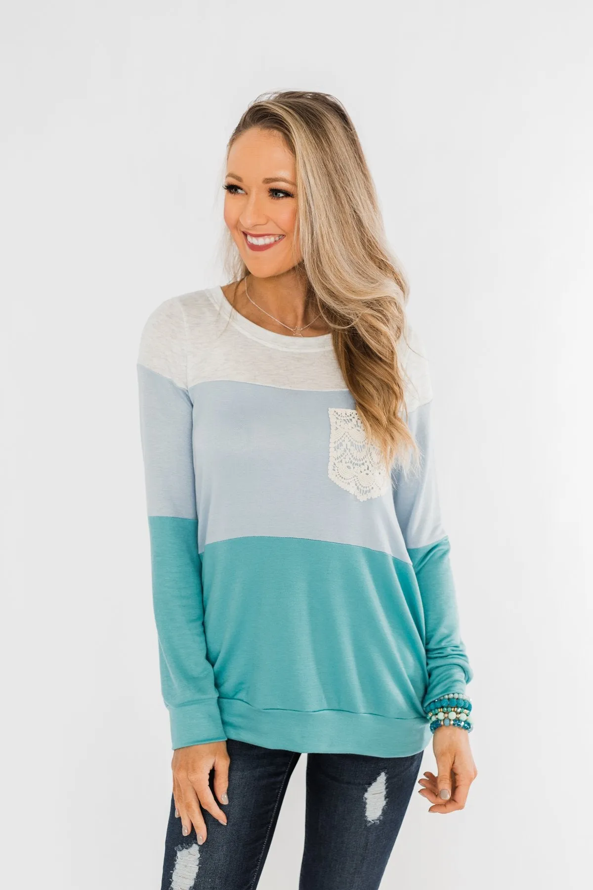 Day Dreamer Color Block Top- Blue Tones