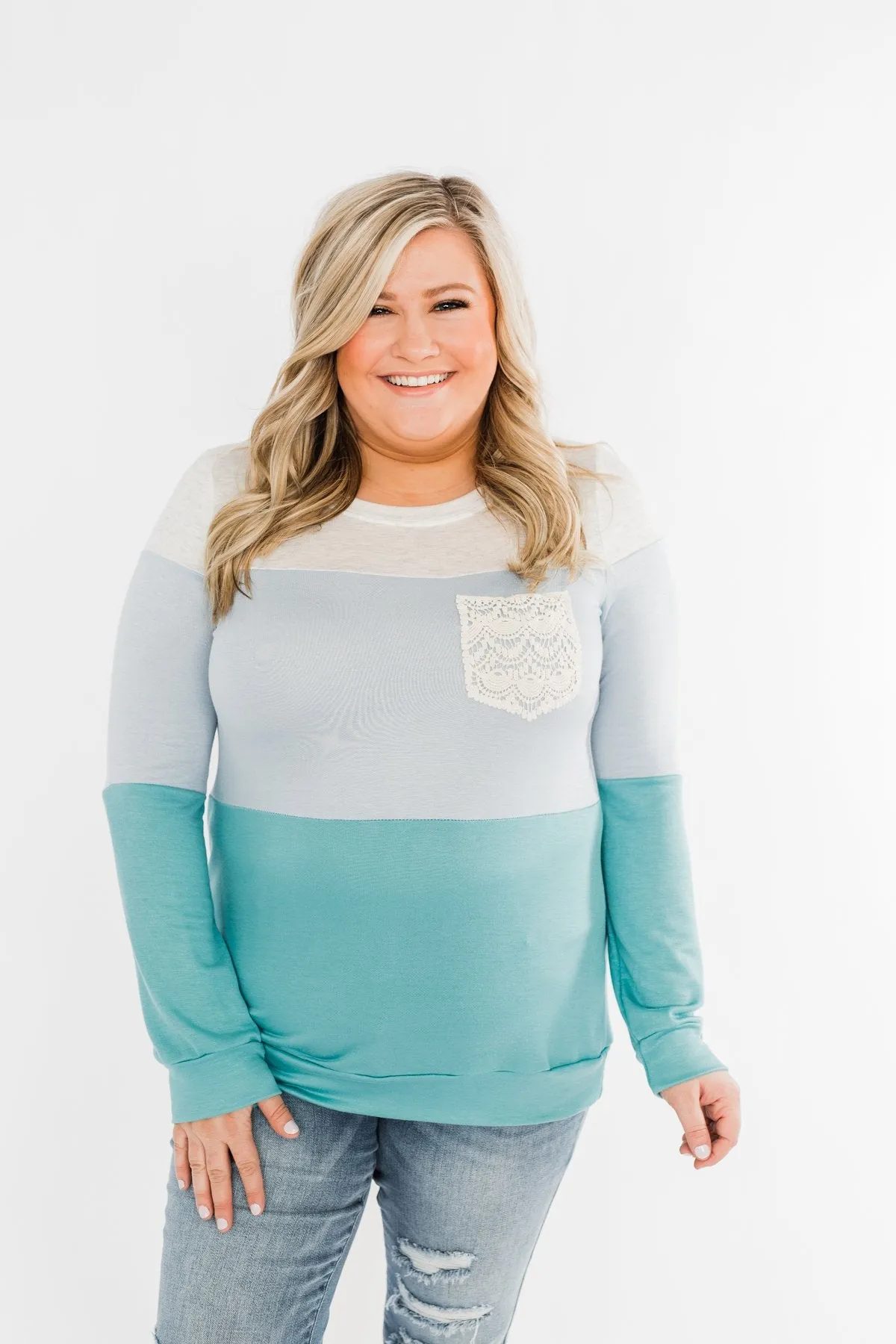 Day Dreamer Color Block Top- Blue Tones