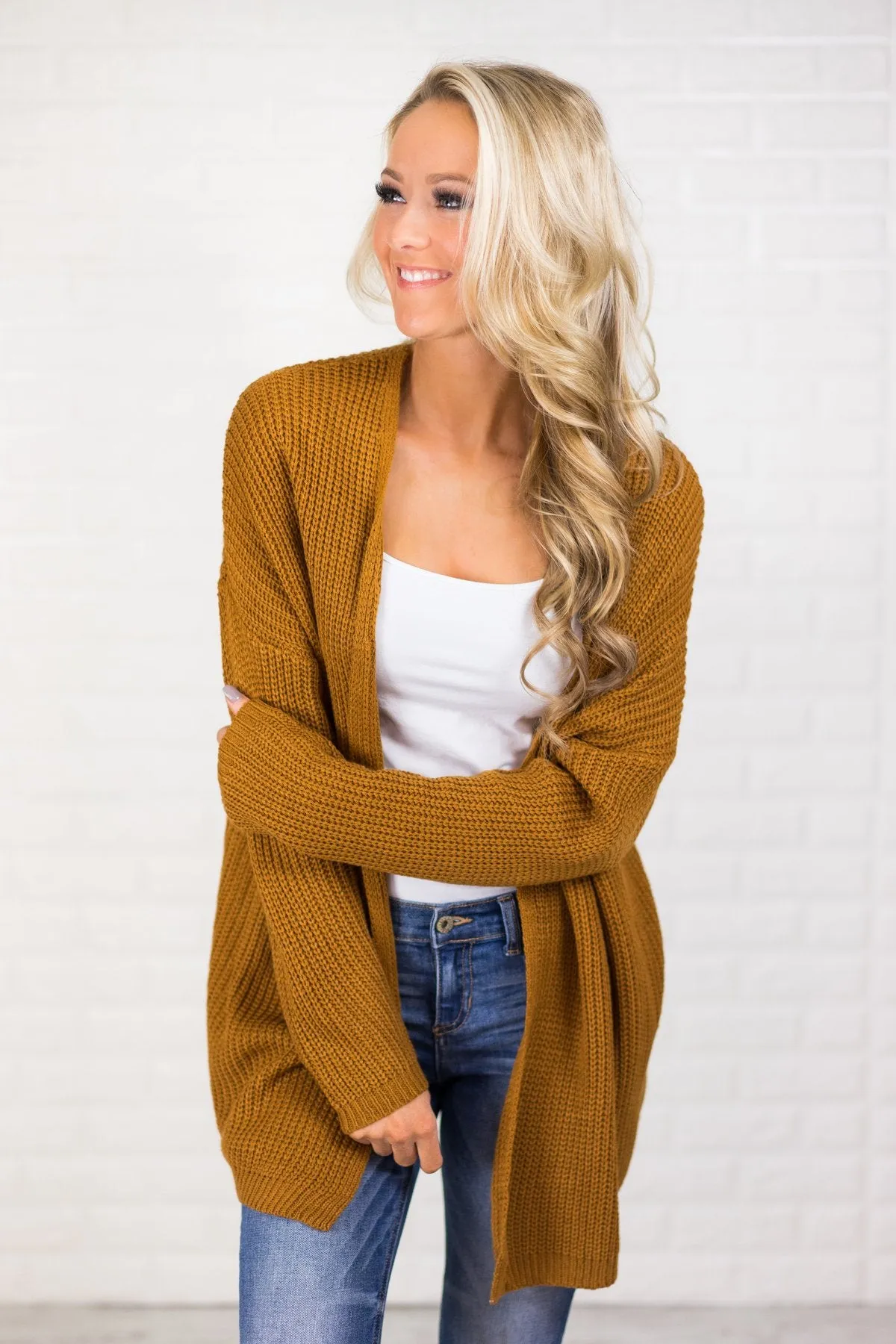 Deep Mustard Knit Lace Up Cardigan