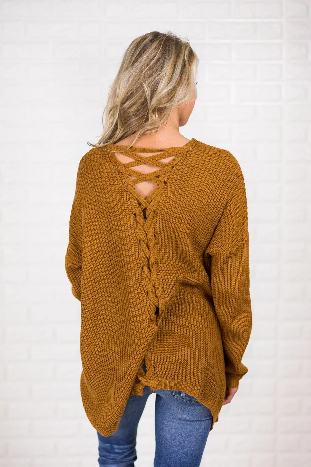 Deep Mustard Knit Lace Up Cardigan