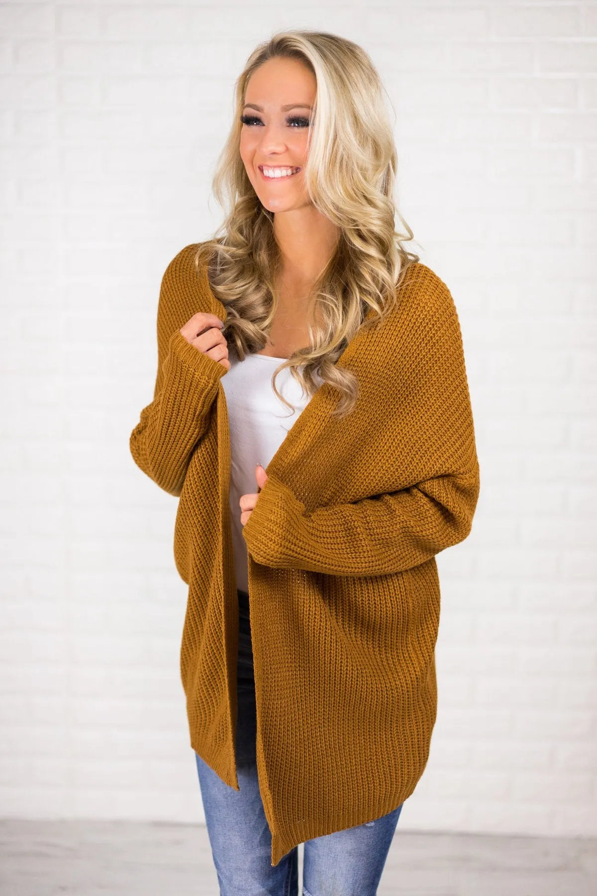 Deep Mustard Knit Lace Up Cardigan