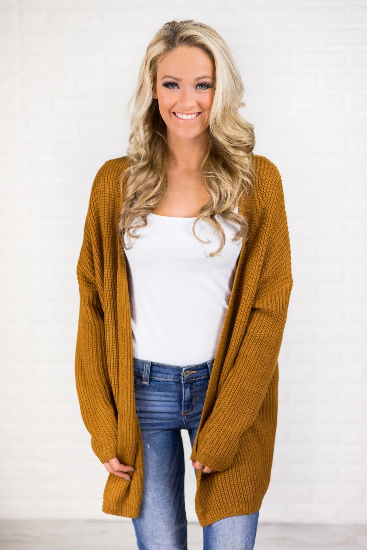 Deep Mustard Knit Lace Up Cardigan