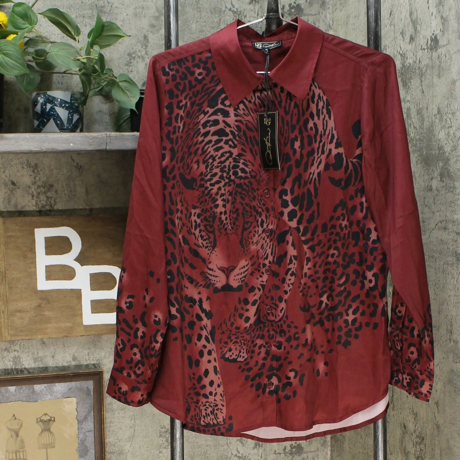 DG2 by Diane Gilman Women's Charmeuse Animal Print Button Blouse