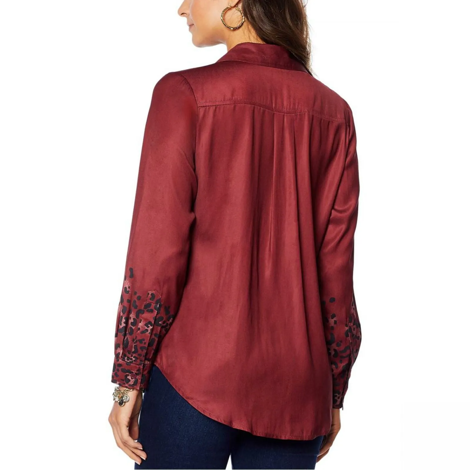 DG2 by Diane Gilman Women's Charmeuse Animal Print Button Blouse