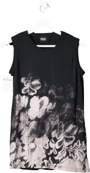 Dolce & Gabbana Black Tank Top With Floral Lace Print UK M