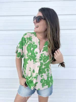 DOORBUSTER: Pleated V-Neck Blouse - Green by Sew In Love (Ships in 2-3 Weeks)