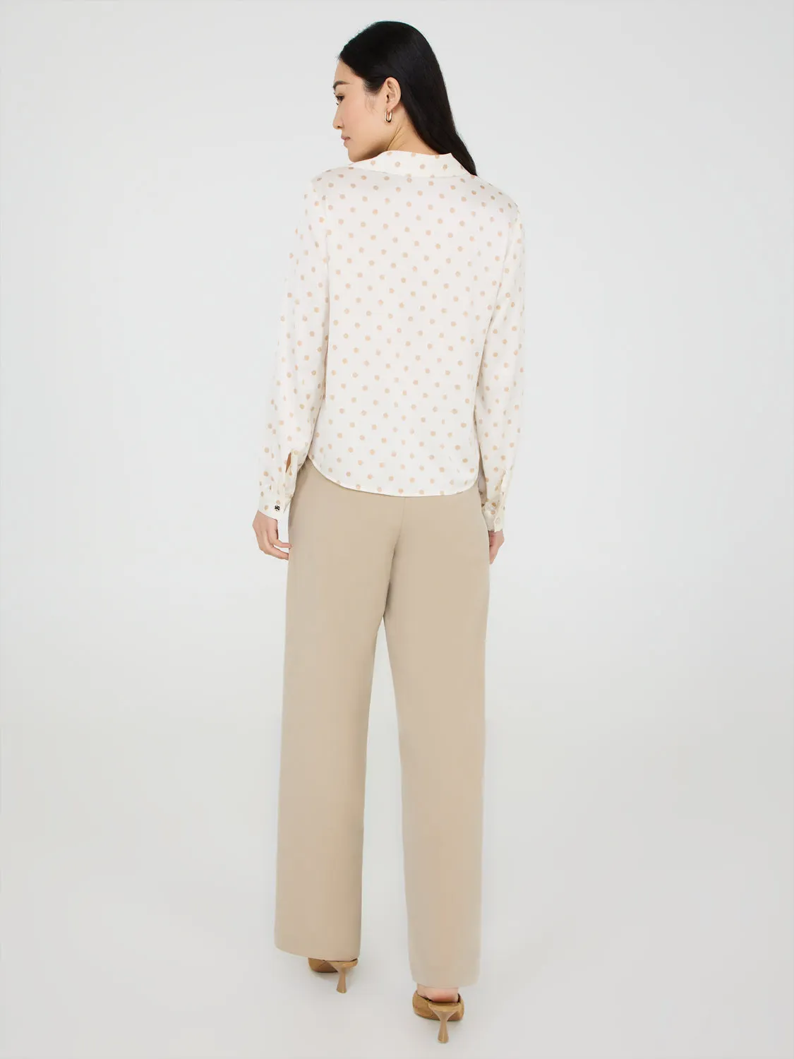 Dot Print Split Collar Satin Blouse
