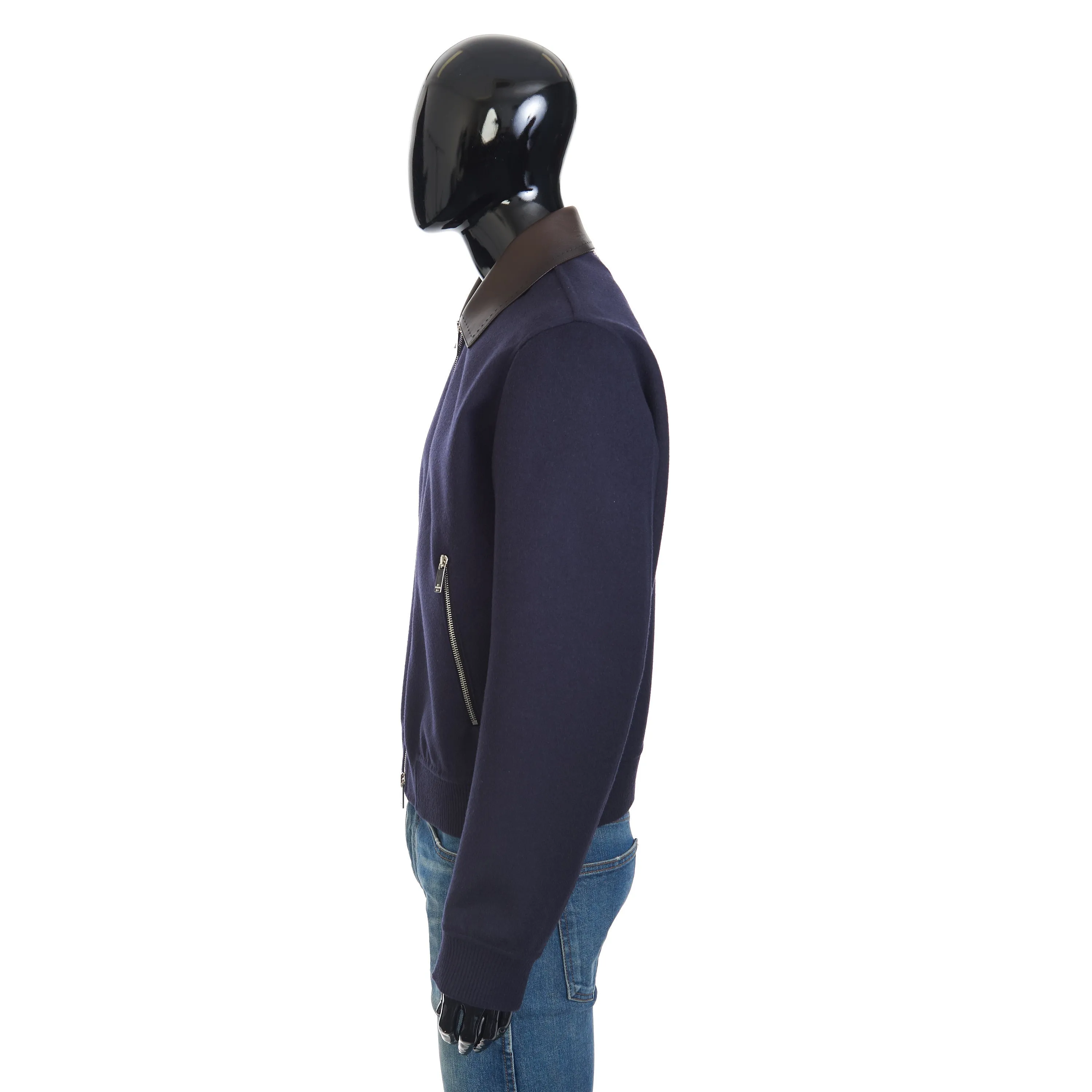 Double Face Blouson Jacket With Patinated Leather Collar
