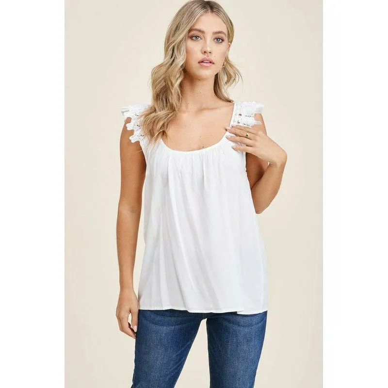 Double U Neck Lace Ruffled Strap Sleeveless Top