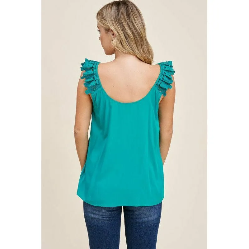 Double U Neck Lace Ruffled Strap Sleeveless Top