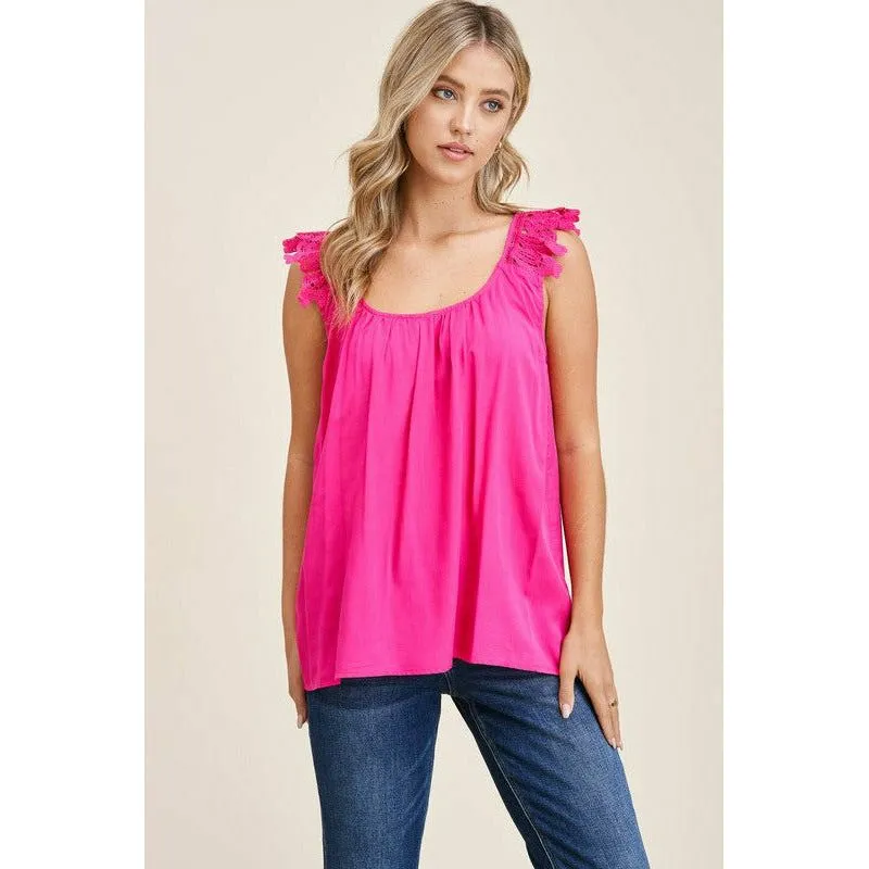 Double U Neck Lace Ruffled Strap Sleeveless Top