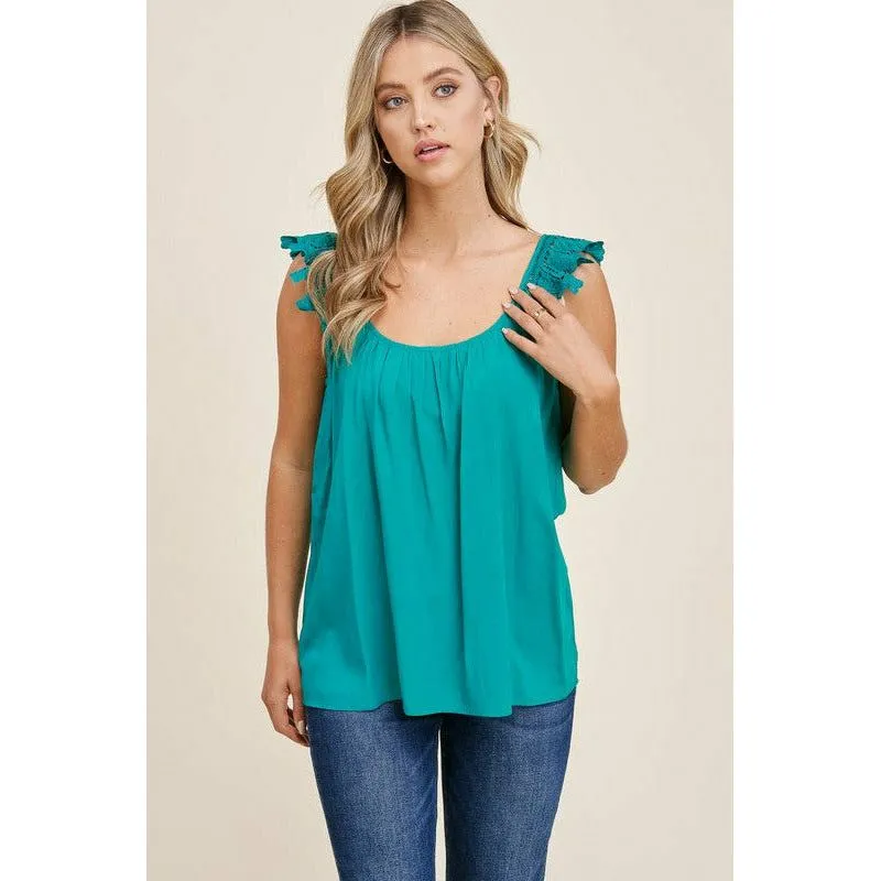 Double U Neck Lace Ruffled Strap Sleeveless Top