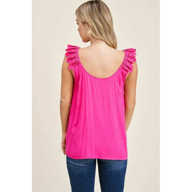 Double U Neck Lace Ruffled Strap Sleeveless Top