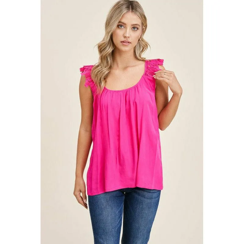 Double U Neck Lace Ruffled Strap Sleeveless Top