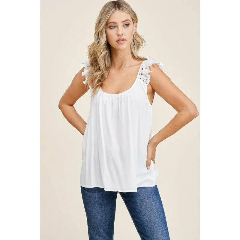Double U Neck Lace Ruffled Strap Sleeveless Top