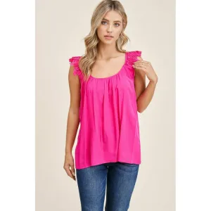Double U Neck Lace Ruffled Strap Sleeveless Top