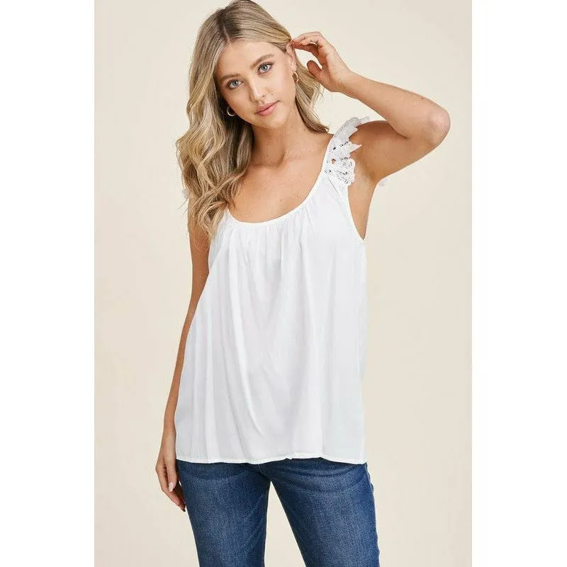 Double U Neck Lace Ruffled Strap Sleeveless Top