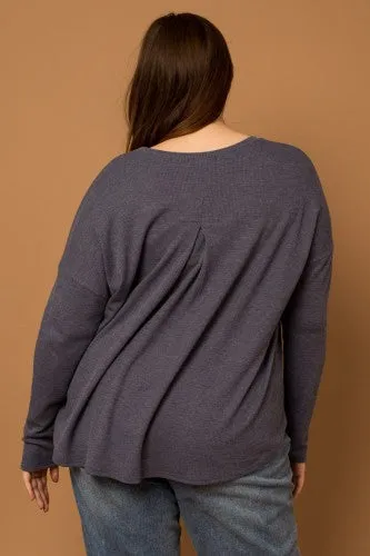 Dusty Navy Long Sleeve Back Pleated Top