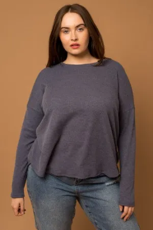 Dusty Navy Long Sleeve Back Pleated Top