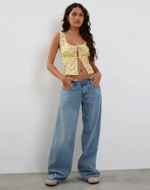 Esau Tie Front Top in Wild Flower Lemon Drop