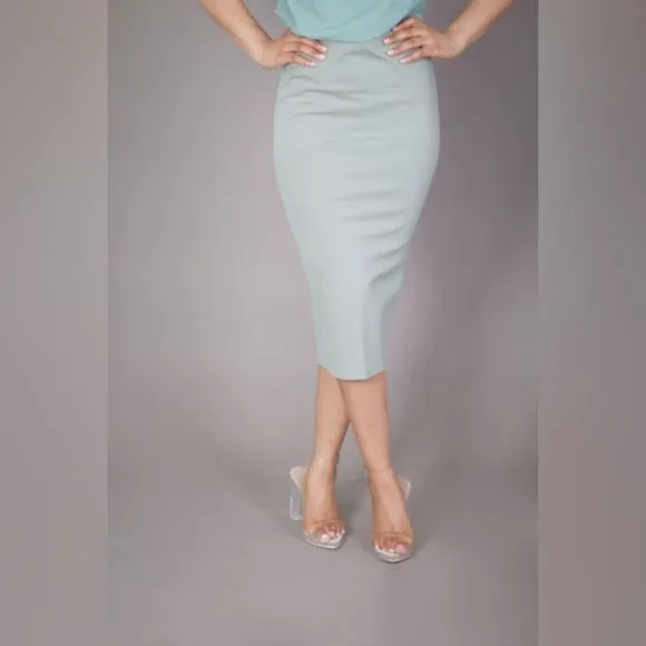 Express NWT High Waist Knit Skirt Size M Medium Gray Blue Midi Pencil New