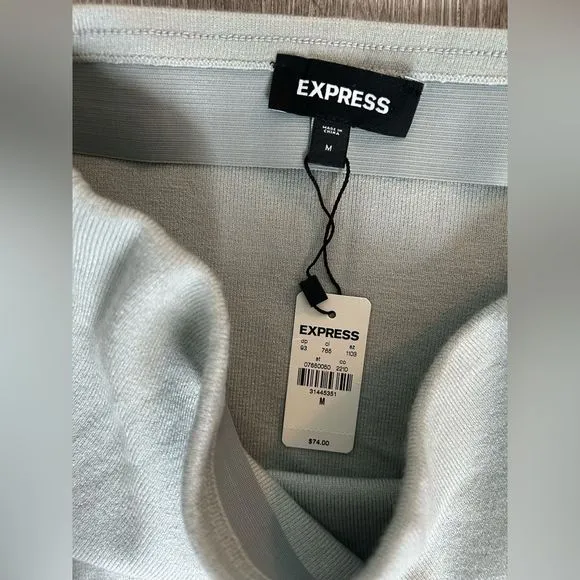 Express NWT High Waist Knit Skirt Size M Medium Gray Blue Midi Pencil New
