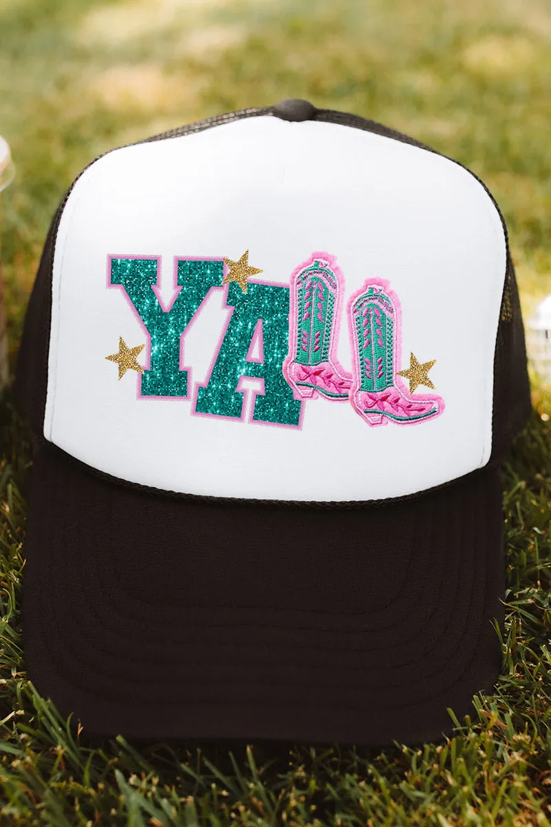 Faux Glitter Patch Yall Transfer Foam Mesh Back Trucker Cap