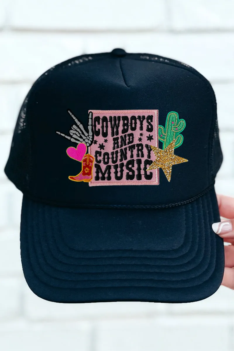 Faux Patch Cowboys And Country Music Transfer Foam Mesh Back Trucker Cap