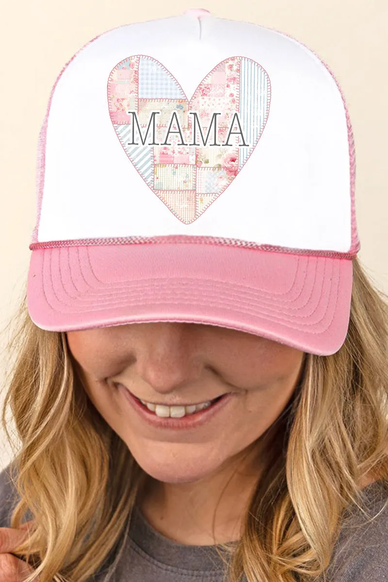 Faux Patchwork Quilt Mama Heart Foam Mesh Back Trucker Cap