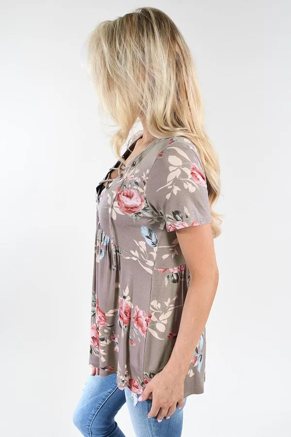Favorite Lace Up Top ~ Floral Stone
