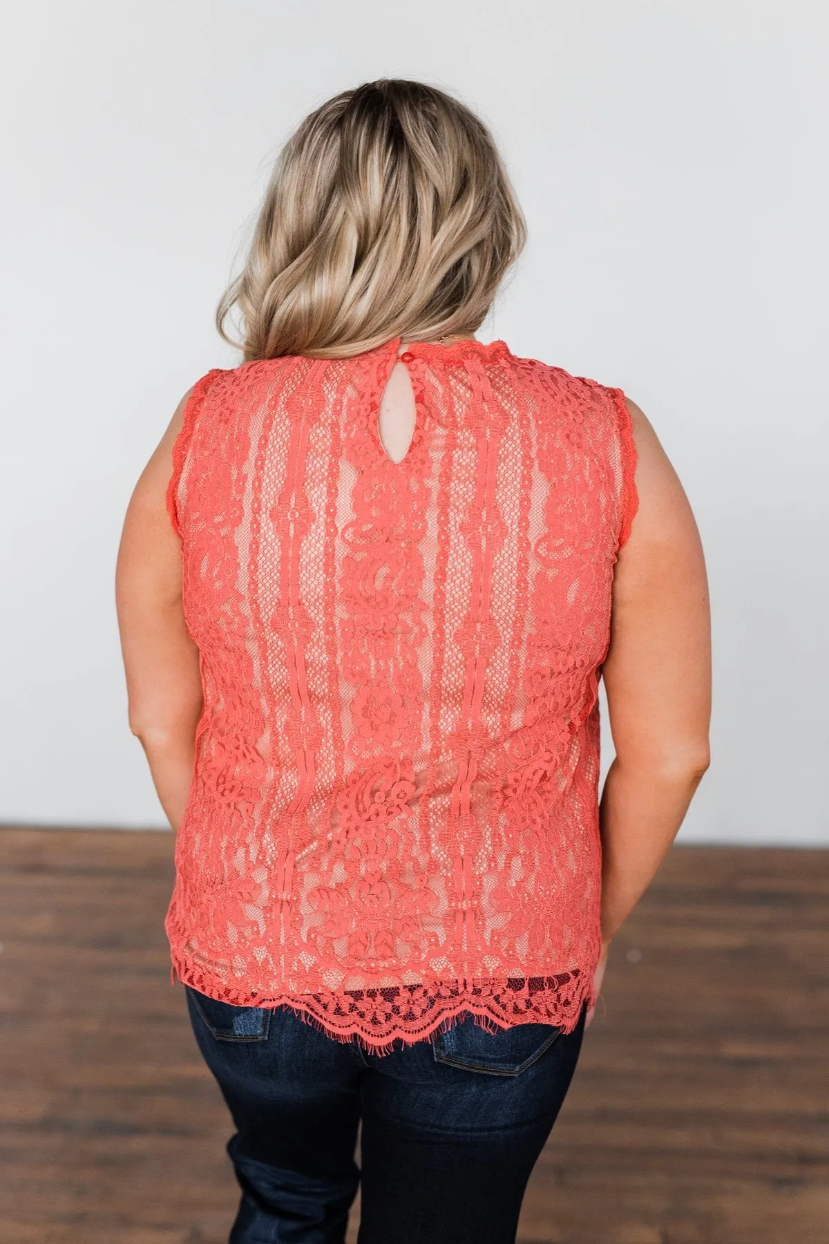 Feeling Flirty Lace Tank Top- Deep Coral