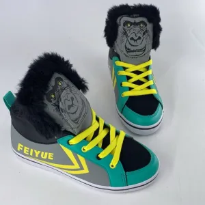 Feiyue Delta Mid Animal (Gorilla) Grey/Yellow/Green Youth Kids Sz‎ 3 NIB