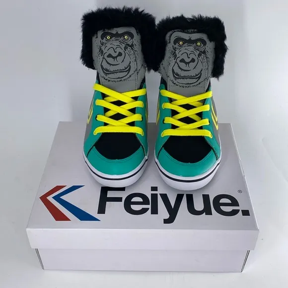 Feiyue Delta Mid Animal (Gorilla) Grey/Yellow/Green Youth Kids Sz‎ 3 NIB