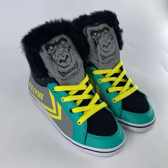 Feiyue Delta Mid Animal (Gorilla) Grey/Yellow/Green Youth Kids Sz‎ 3 NIB