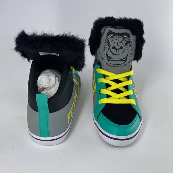 Feiyue Delta Mid Animal (Gorilla) Grey/Yellow/Green Youth Kids Sz‎ 3 NIB