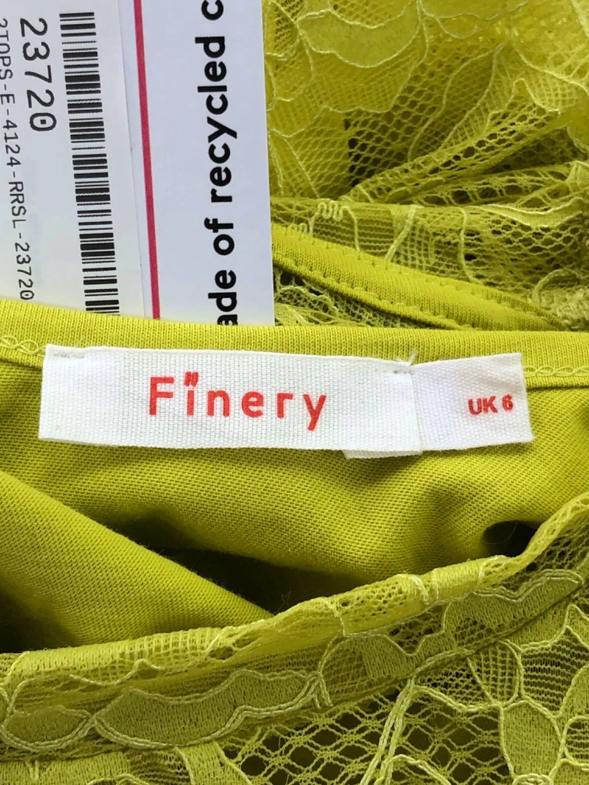 Finery Yellow Lace Long Sleeve Top UK 6