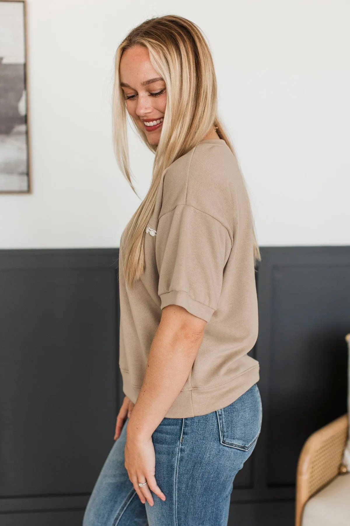First In Line Short Sleeve Top- Dark Beige
