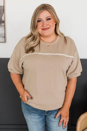 First In Line Short Sleeve Top- Dark Beige