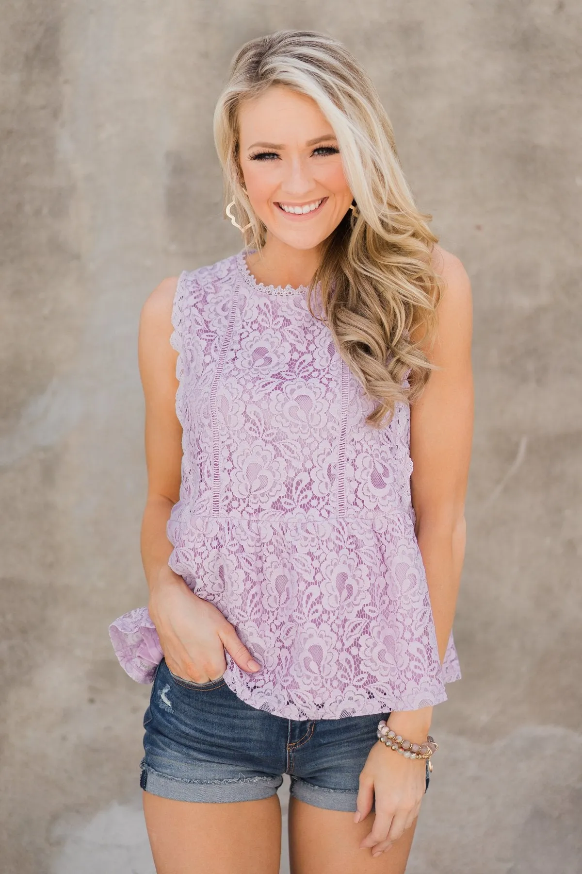 Flirty in Lace Tank Top - Lilac