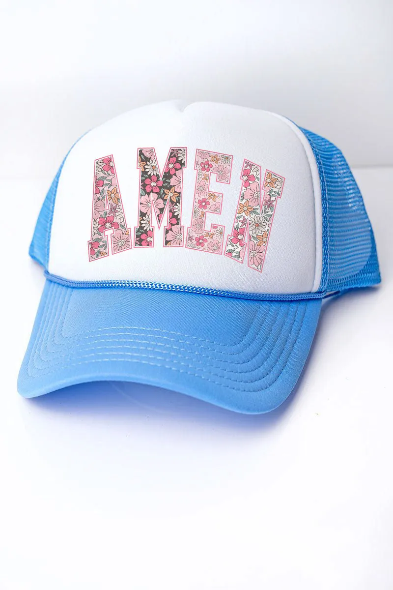 Floral Faux Embroidery Amen Foam Mesh Back Trucker Cap