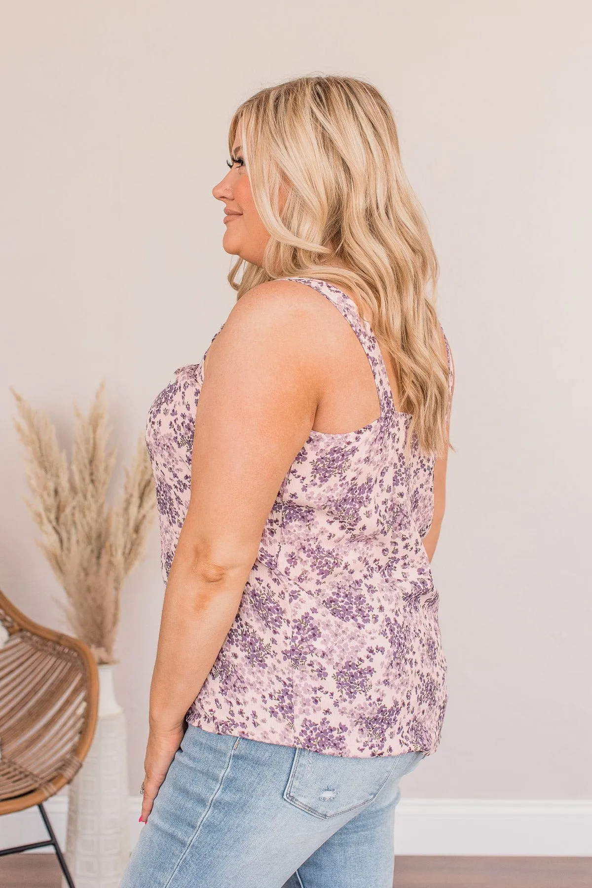 Floral Happiness Pleated Tank Top- Lavender