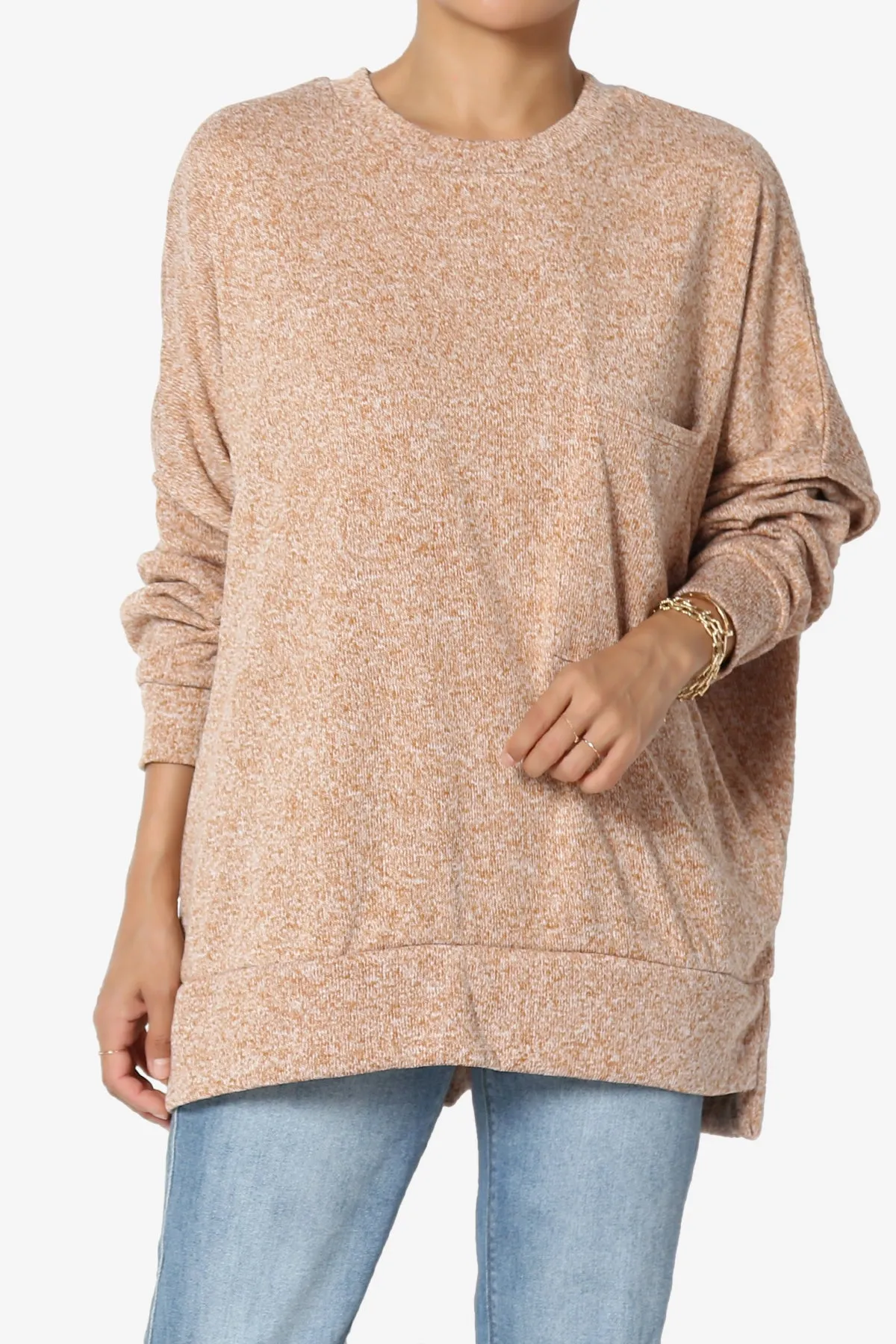 Forge Melange Knit Hi-Low Pocket Sweater